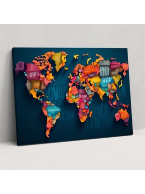 Popcas Modern Dünya Haritası Duvar Sanatı - Dünya Haritası Kanvas Tablo Ev Dekorasyonu