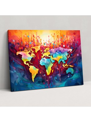 Popcas Dünya Haritası Duvar Sanatı - Dünya Haritası Geometrik Desenler Ev Dekorasyonu