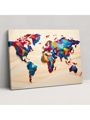 Popcas Modern Geometrik Dünya Haritası Duvar Sanatı - Dünya Haritası Ev Dekorasyonu Temiz Çizgiler