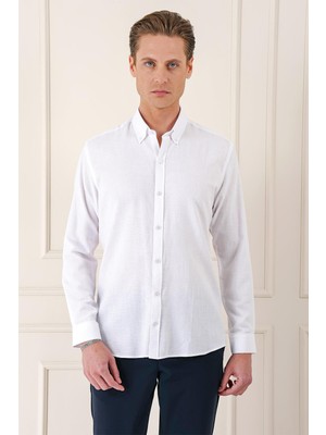 Slim Fit Düğmeli Yaka %100 Pamuk Klasik Beyaz Gömlek Gk 723