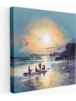 Popcas Ay Işığında Plaj Kaya Bandı Kanvas Tablo