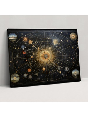 Popcas Göksel Dünya Haritası Kanvas Dekorasyon - Dünya Haritası Takımyıldızlar Kanvas Duvar Sanatı