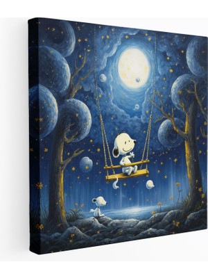 Popcas Snoopy Hayalperest Kanvas Tablo - Duvar Dekorasyonu Duvar Sanatı Yıldızlı Gece Gökyüzü