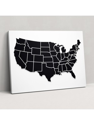 Popcas Minimalist Amerika Birleşik Devletleri Haritası Duvar Sanatı - Amerika Birleşik Devletleri Haritası Ev Dekorasyonu Şık Kanvas Tablo
