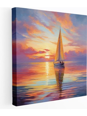 Popcas Seren Günbatımı - Denizcilik Duvar Dekoru - Kanvas Tablo - Sakin Deniz