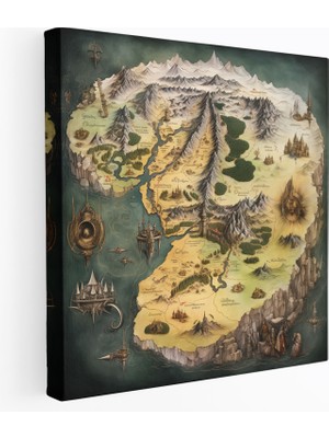 Popcas Yüzüklerin Efendisi Duvar Sanatı - Orta Dünya Haritası Kanvas Tablo - Yüzüklerin Efendisi Klasik Illüstrasyonlu Harita Duvar Sanatı Ev Dekorasyonu