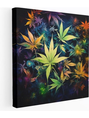 Popcas Bitki Duvar Dekorasyonu - Soyut Marihuana Yaprakları Kanvas Tablo Baskısı - Bitki Kanvas Tablo Soyut Sanat Eseri Duvar Sanatı