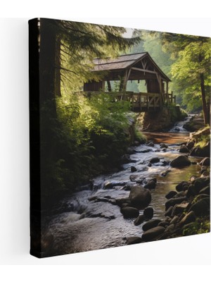 Popcas Rustik Kaplı Köprü Kanvas Tablo - Rustik Duvar Dekorasyonu Köprü Dekorasyonu