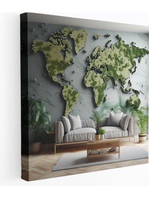 Popcas Dünya Haritası - Doğal Manzara Kanvas Tablo - Duvar Dekorasyonu Dünya Haritası Doğal Kanvas