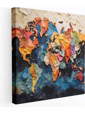 Popcas Dünya Haritası Kanvas Tablo - Soyut Koleksiyon - Dünya Haritası Duvar Sanatı Kanvas Karışık Medya