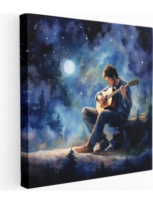 Popcas Yıldızlı Gece Gitar Suluboya Kanvas Tablo Baskı