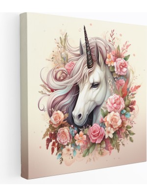 Popcas Vintage Çizgi Film Unicorn Duvar Sanatı - Unicorn Kanvas Tablo Sanatı Illüstrasyon Ev Dekorasyonu