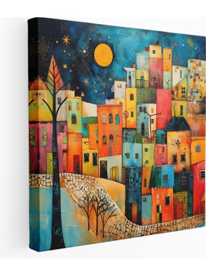 Popcas Canlı Köy Soyut Kanvas Tablo - Köy Canlı Renkler