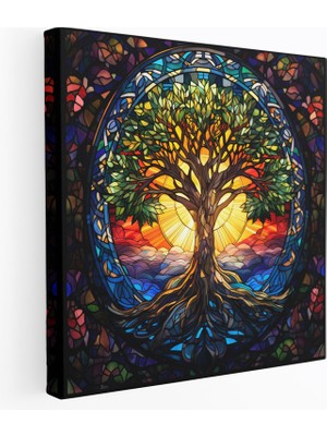 Popcas Ruhani Duvar Sanatı - Hayat Ağacı Vitray Kanvas Tablo - Ruhani Kanvas Duvar Sanatı Duvar Sanatı Bağlantı