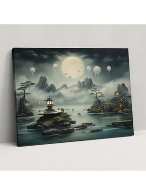 Popcas Cloudscape Zen Garden Kanvas Tablo - Bulutlar Üzerinde Yüzen Zen Bahçesi Taş Heykeller Ev Dekorasyonu