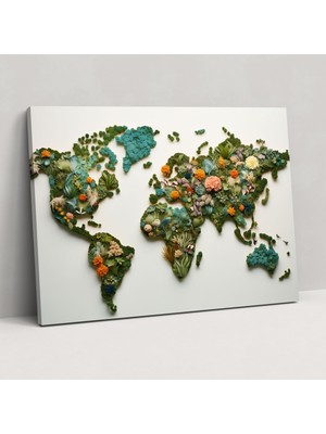 Popcas Doğadan Esinlenen Dünya Haritası Kanvas Tablo - Dünya Haritası Kanvas Tablo Ev Dekorasyonu Kanvas Duvar Sanatı