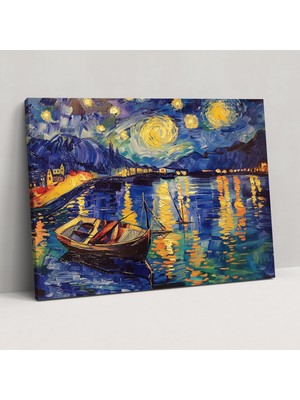 Popcas Rhone Nehri Üzerinde Yıldızlı Gece Kanvas Tablo - Vincent Van Gogh Duvar Sanatı Duvar Dekorasyonu