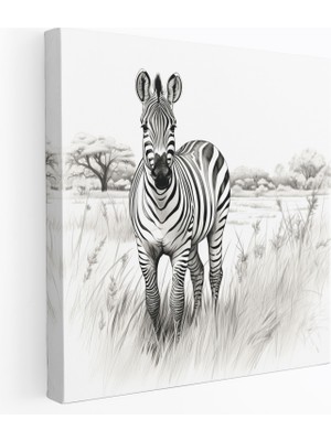 Popcas Zürafa Tuval Tablo - Ayakta Duran Zürafa - Zürafa Çizgi Çizimi Tuval Tablo