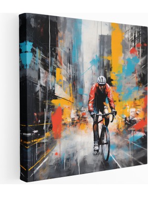 Popcas Modern Bisikletli Şehir Manzarası Kanvas Tablo