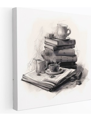 Popcas Masal Kitabı ve Çay Fincanı Duvar Tablosu - Kanvas Tablo - Ev Dekorasyonu