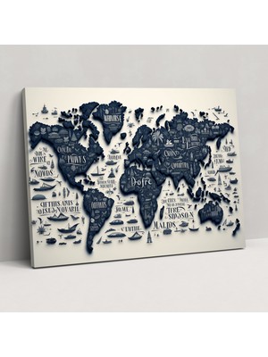 Popcas Tipografi Dünya Haritası Duvar Dekorasyonu - Dünya Haritası Motivasyonel Keşif Ilham Veren Alıntılar