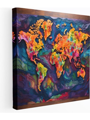Popcas Renkli Dünya Haritası Kanvas Tablo - Dünya Haritası Duvar Sanatı Gezgin Ruhu Renkler