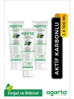 Agarta 3 Adet  Beyazlatıcı Glütensiz Aktif Karbonlu Diş Macunu 3x100 Ml