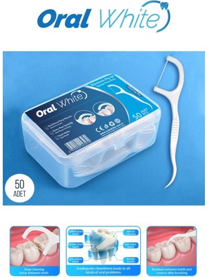 Aromasız, SLS İçermeyen Kürdanlı Diş İpi - 50 Adet Beyazlatıcı Oral White