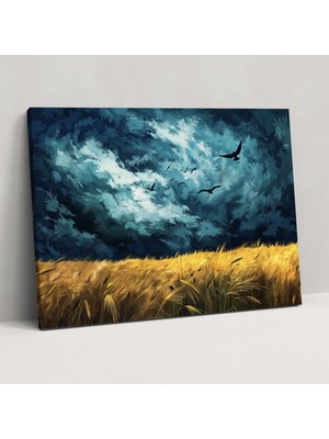 Popcas Vincent Van Gogh'un Kargalarla Buğday Tarlası Kanvas Tablosu - Duvar Dekorasyonu