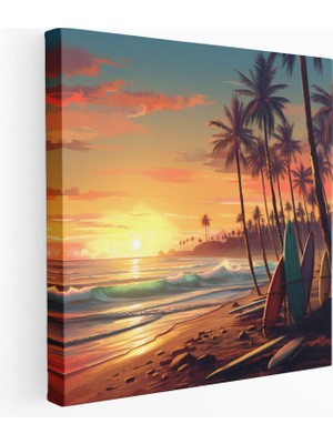 Popcas Retro Plaj Manzarası Kanvas Tablo - Retro Duvar Sanatı Ev Dekorasyonu