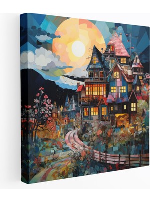 Popcas Masalsı Köy Karışık Medya Kanvas Tablo - Köy Modern Karışık Medya Sanat Eseri Kanvas Tablo Duvar Sanatı