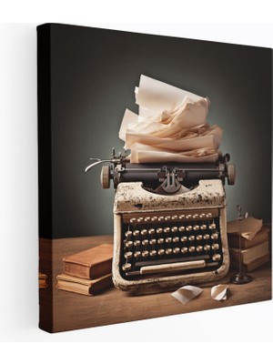 Popcas Antika Daktilo Temalı Duvar Sanatı - Still Life Vintage Tasarım - Fotoğraf