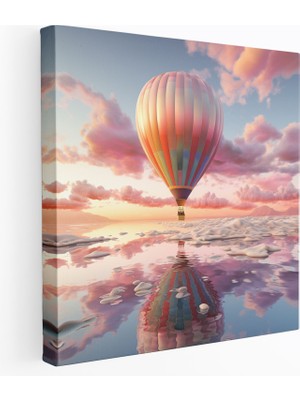 Popcas Günbatımında Sıcak Hava Balonu Duvar Sanatı - Günbatımı Ev Dekorasyonu Kanvas Tablo Pastel Renkli Gökyüzü