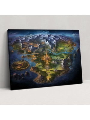 Popcas Fantastik Dünya Haritası Kanvas Tablo - Dünya Haritası Kanvas Duvar Sanatı Hayali Manzaralar Fantastik