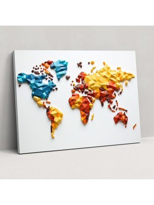 Popcas Geometrik Dünya Haritası Kanvas Tablo - Dünya Haritası Kanvas Tablo Duvar Sanatı