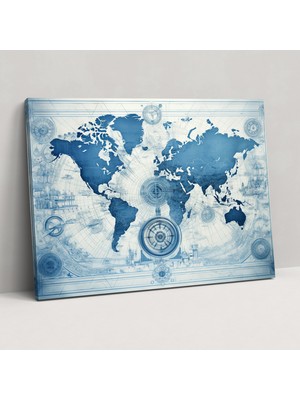 Popcas Retro Tasarım Dünya Haritası Kanvas Tablo - Dünya Haritası Kanvas Tablo Duvar Sanatı Haritacılık
