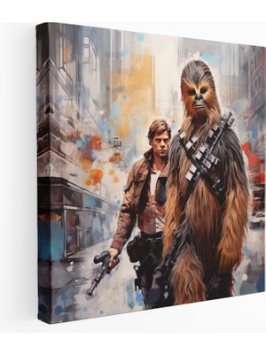 Popcas Star Wars Duvar Dekorasyonu - Karışık Medya Han Solo ve Chewbacca Kanvas Tablo - Yıldız Savaşları Şehir Manzarası Ev Dekorasyonu