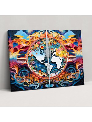 Popcas Dünya Haritası Kanvas Tablo - Dünya Haritası Kanvas Duvar Sanatı