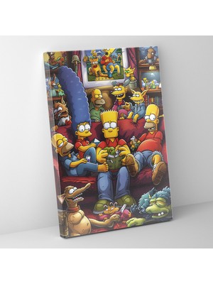 Popcas The Simpsons Kanvas Tablo - Simpson Ailesi Koltukta - Duvar Dekorasyonu Duvar Sanatı