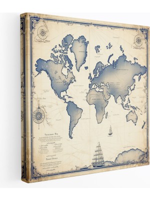 Popcas Macera Dünya Haritası Kanvas Tablo - Dünya Haritası Keşif Kanvas Duvar Dekorasyonu