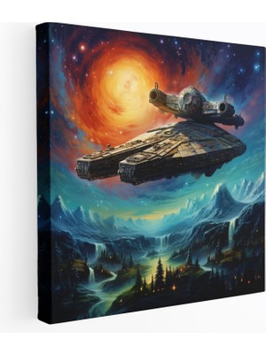 Popcas Star Wars Kanvas Tablo - Millennium Falcon Fantezi Manzara - Yıldız Savaşları Kanvas Duvar Sanatı Ev Dekorasyonu