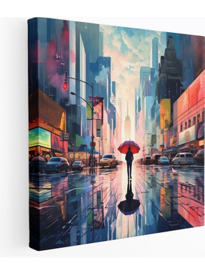 Popcas Yağmurlu Gün Kanvas Tablo - Yağmur Çağdaş Sanat Nostaljik Şehir Manzarası