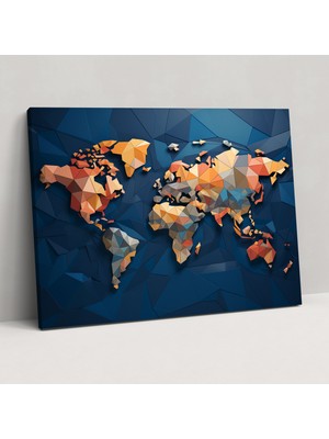 Popcas Geometrik Dünya Haritası Kanvas Tablo - Dünya Haritası Geometrik Kanvas Duvar Sanatı
