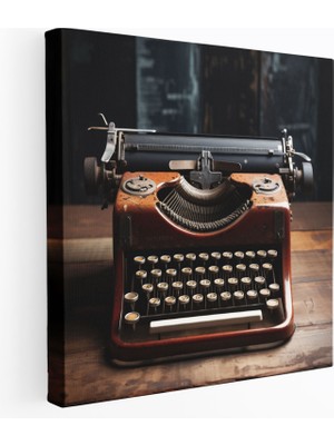 Popcas Retro Duvar Sanatı: Vintage Daktilo - Ev Dekorasyonu Duvar Süsü Ahşap Masa