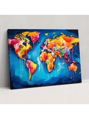 Popcas Pop Art Dünya Haritası Duvar Sanatı - Dünya Haritası Pop Art Ev Dekorasyonu Duvar Dekorasyonu