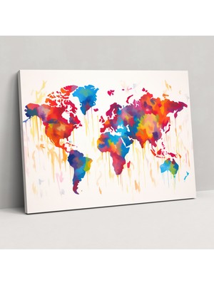 Popcas Dünya Haritası Duvar Sanatı - Modern Dekor Kanvas Tablo