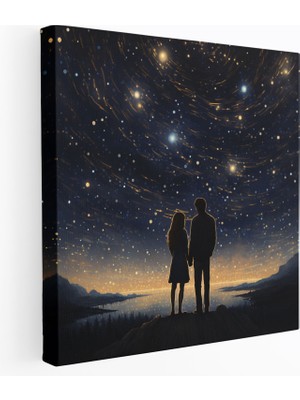 Popcas Romantik Yıldızlı Gece Kanvas Tablo - Romantik Takımyıldızlar Büyülü