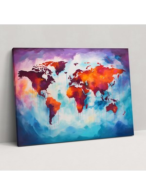Popcas Sanatsal Dünya Haritası Duvar Sanatı - Dünya Haritası Kanvas Tablo Sanatı Duvar Dekorasyonu