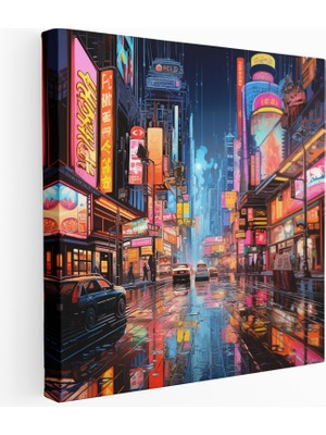 Popcas Retro Neon Şehir Manzaralı Kanvas Tablo