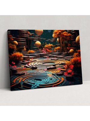 Popcas Modern Zen Bahçesi Kanvas Tablo - Zen Bahçesi Duvar Dekorasyonu Geometrik Desenler